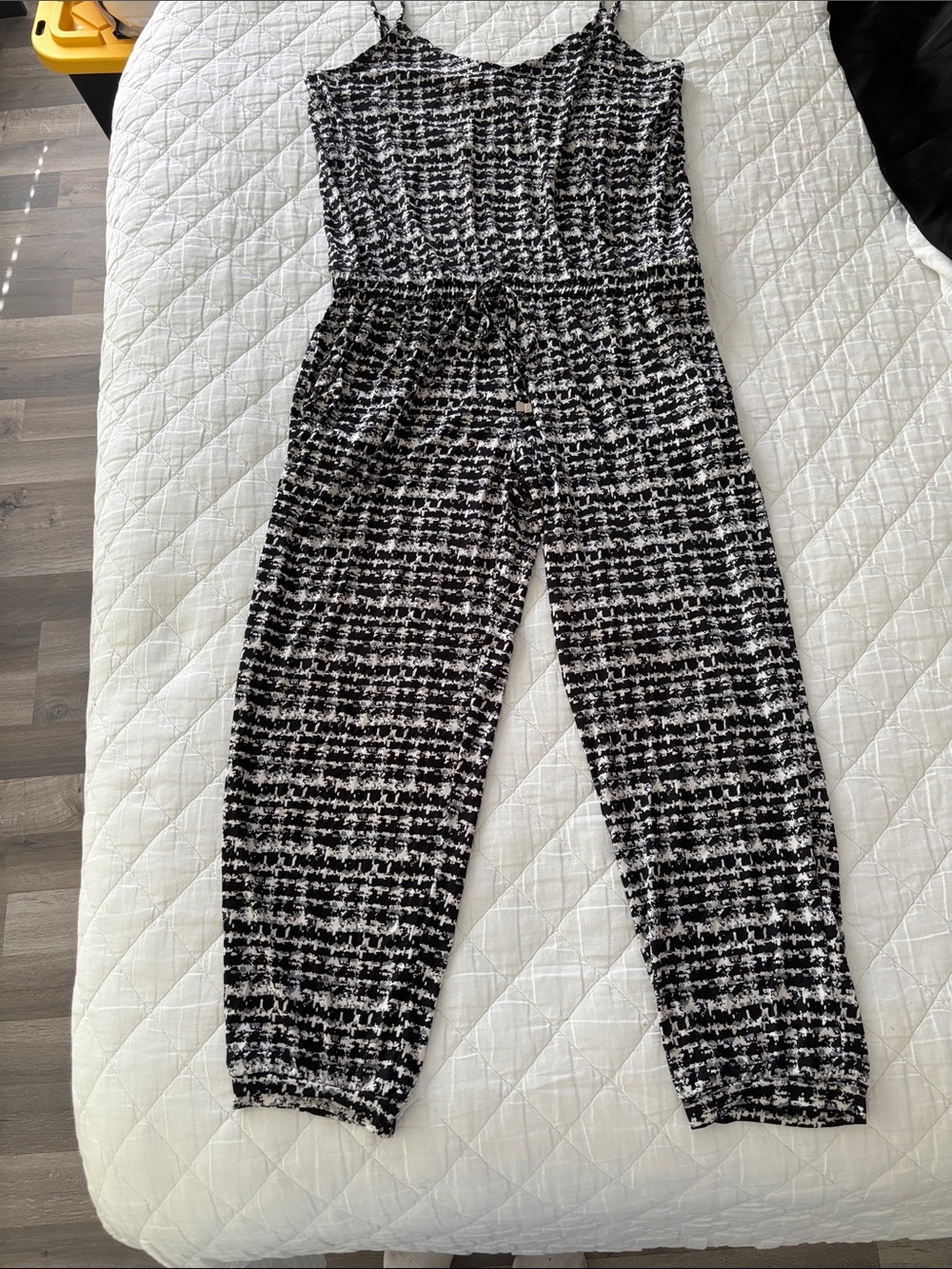 Black/White/Gray Geometric Patterned Jumpsuit